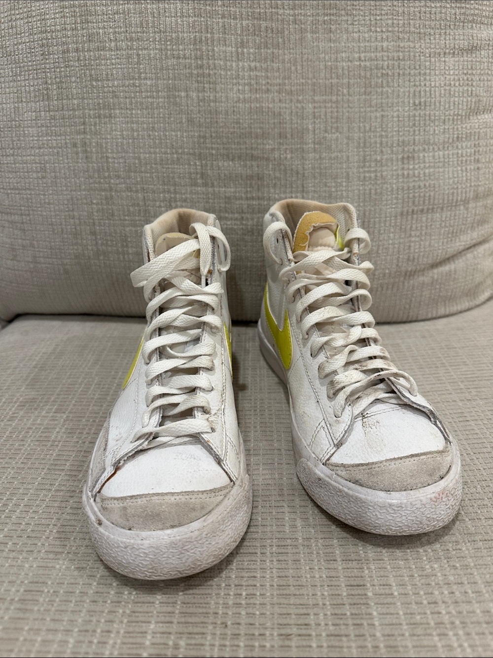 Nike Women's White High-Top Sneakers with Yellow Swoosh
